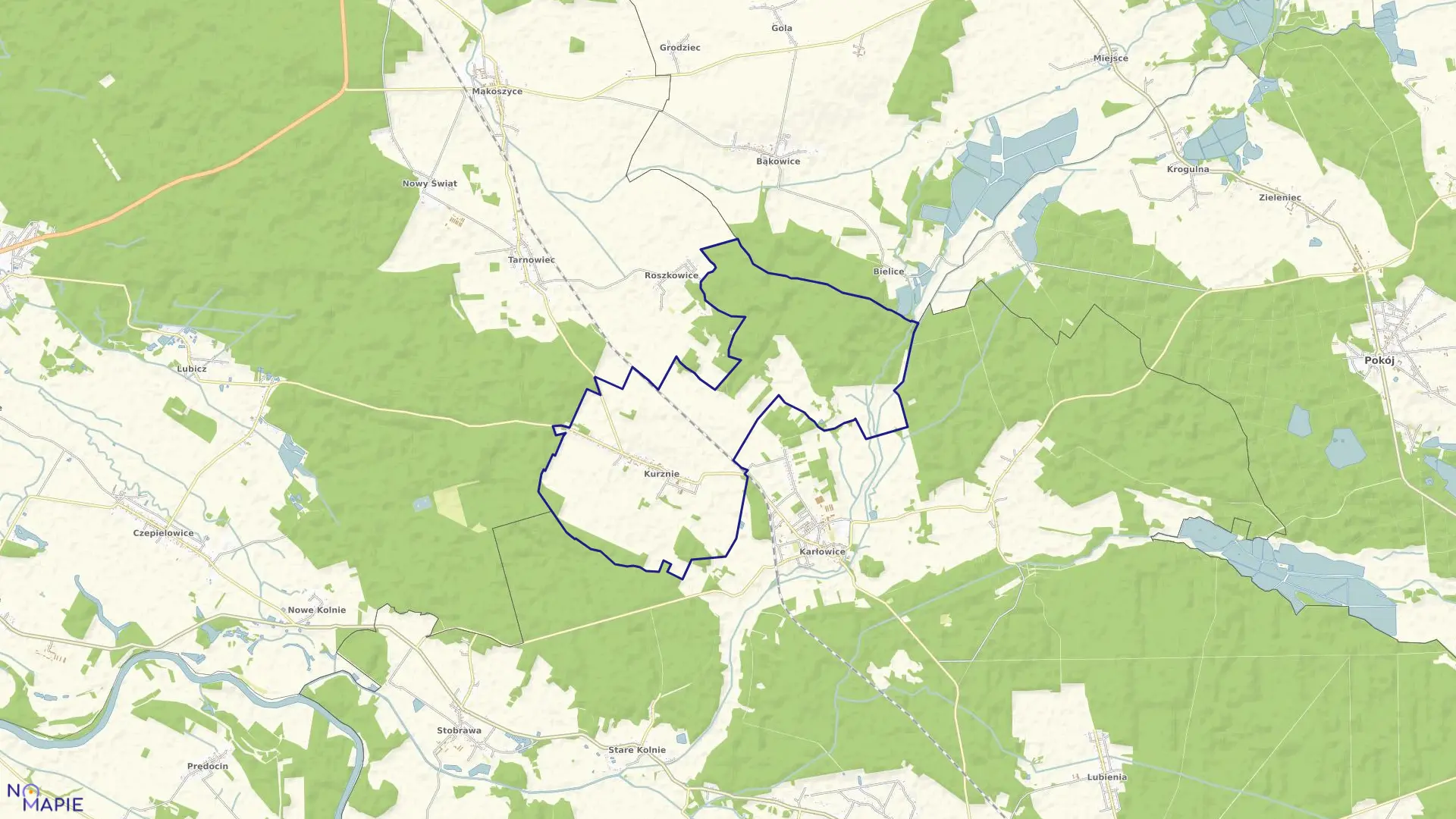 Mapa obrębu KURZNIE w gminie Popielów